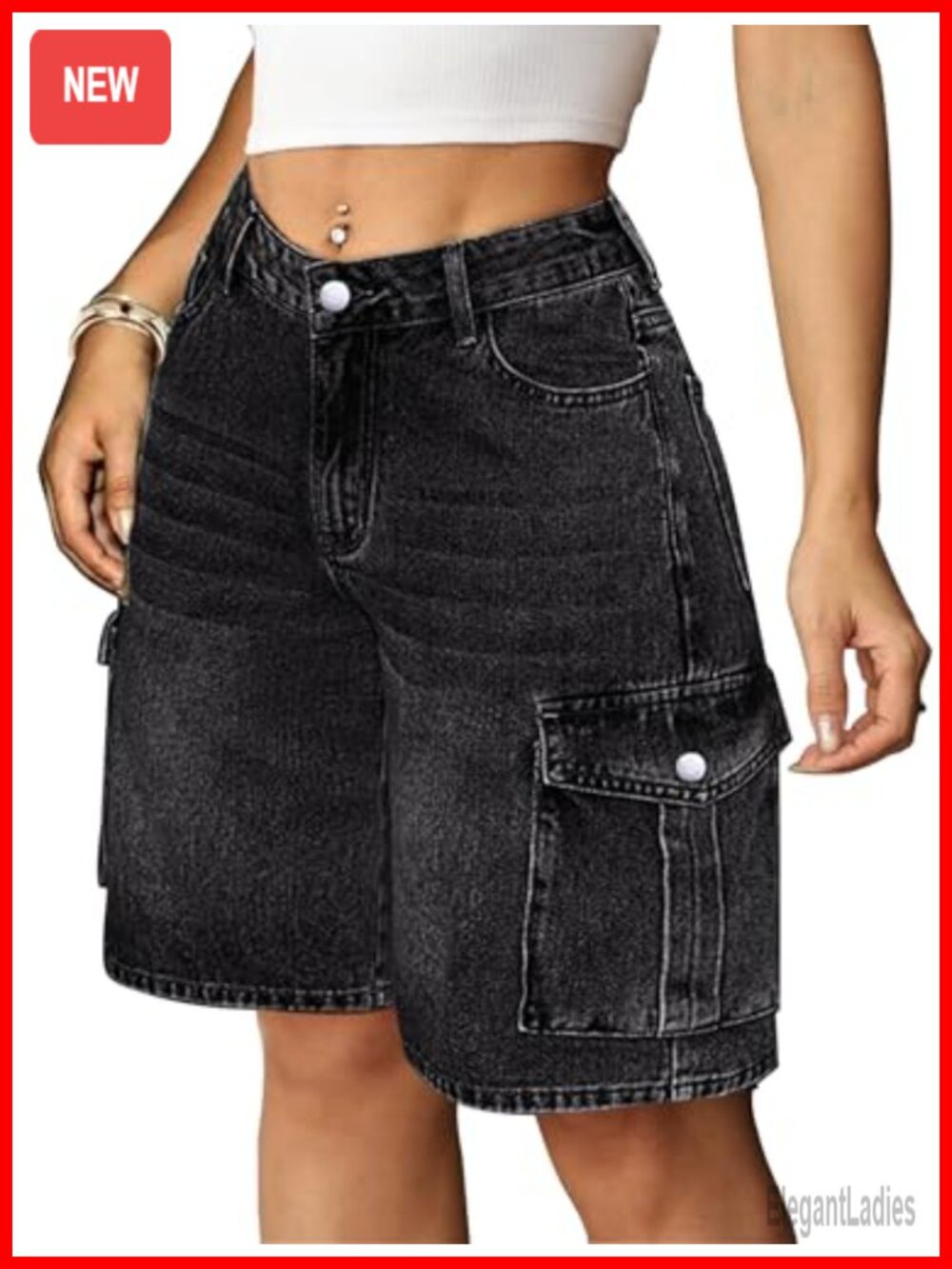 Baggy Bermuda Cargo Jorts for Women Y2K Knee Length Stretchy Denim Shorts